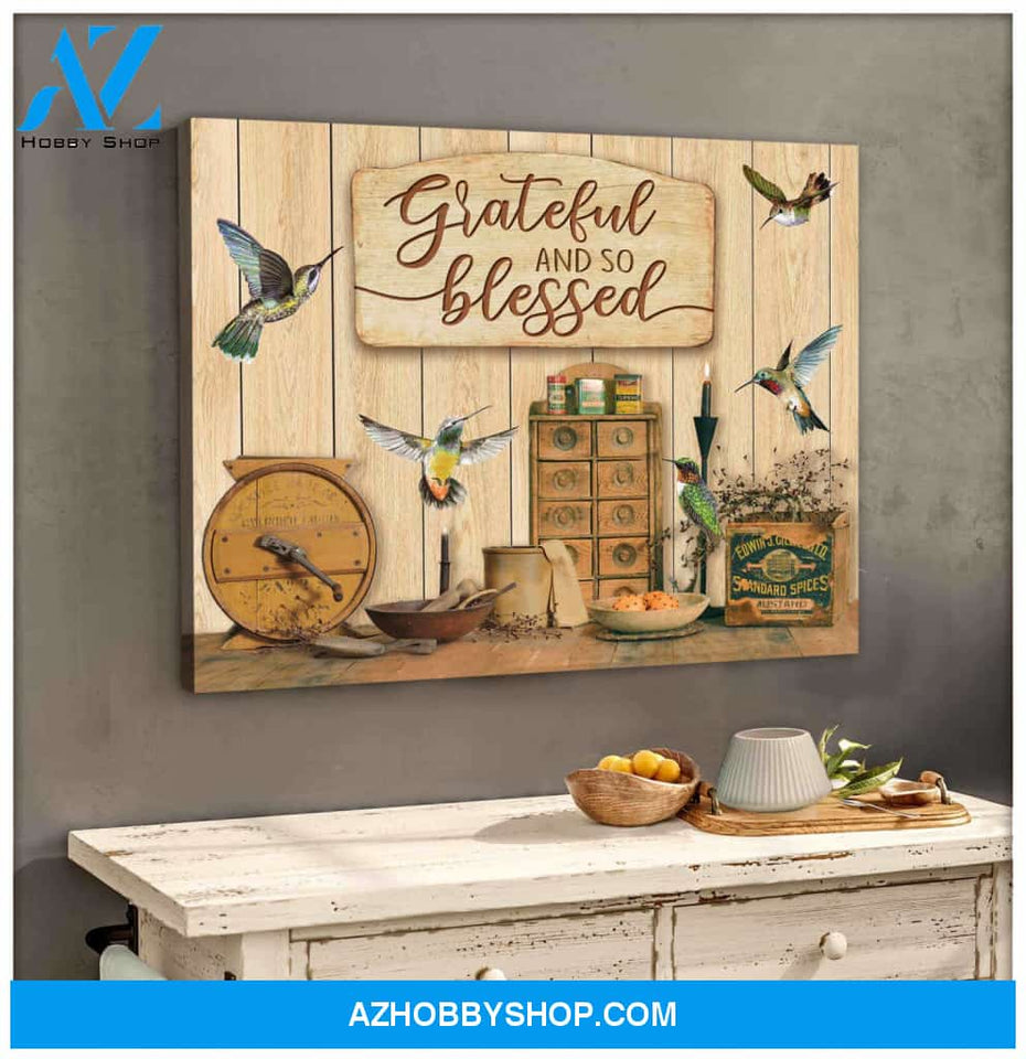 Grateful and so blessed Hummingbird Canvas Wall Art Decor