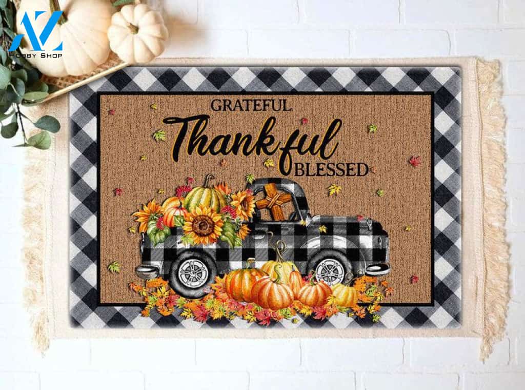 Grateful Thankful Blessed Thanksgiving Doormat Welcome Mat Housewarming Gift Home Decor Funny Doormat Gift For Thanksgiving Halloween Christmas