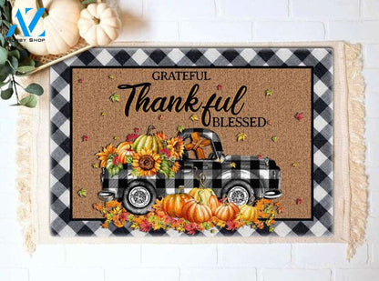 Grateful Thankful Blessed Thanksgiving Doormat Welcome Mat Housewarming Gift Home Decor Funny Doormat Gift For Thanksgiving Halloween Christmas
