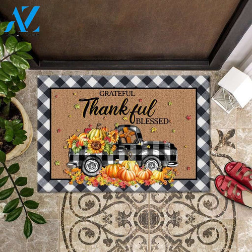 Grateful Thankful Blessed Thanksgiving Doormat Welcome Mat Housewarming Gift Home Decor Funny Doormat Gift For Thanksgiving Halloween Christmas