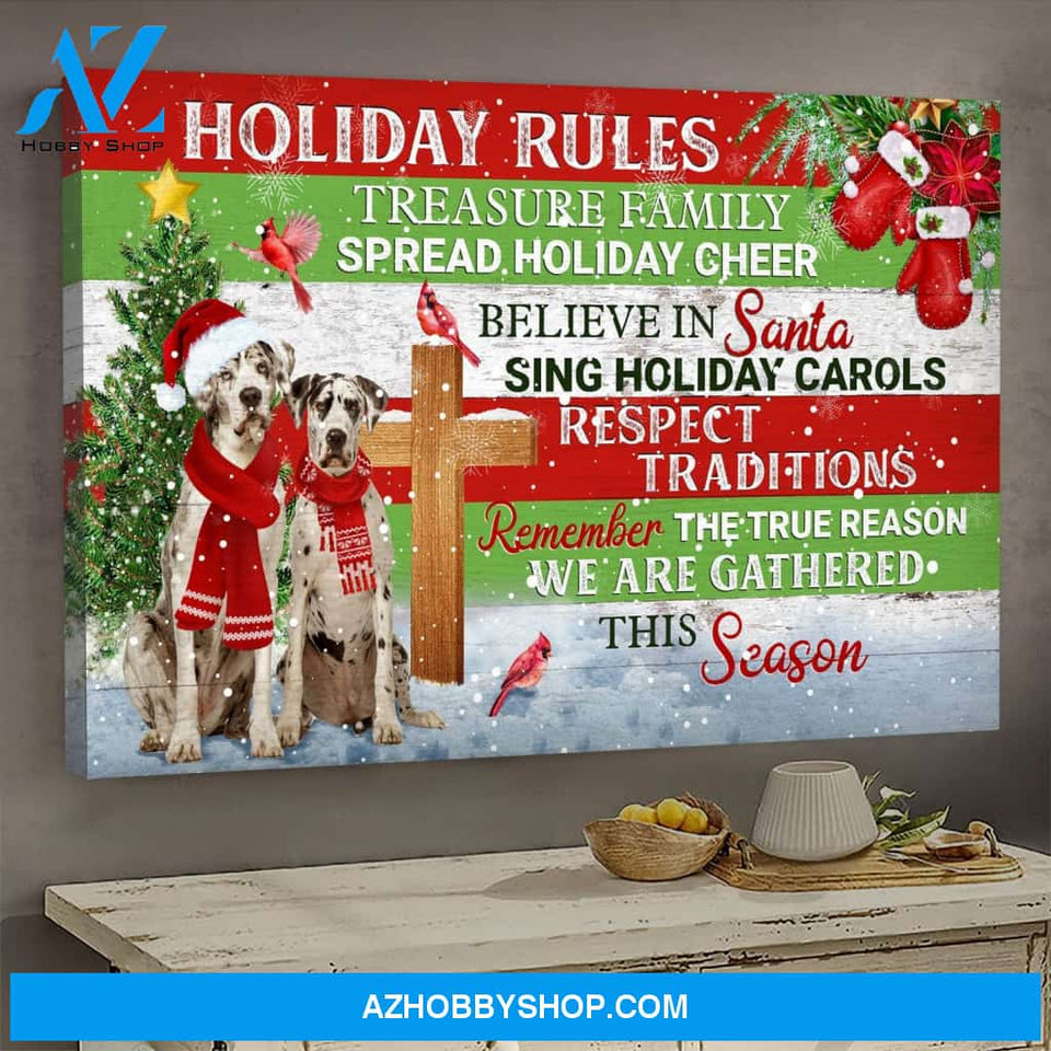 Great Dane - Christmas - Holiday Rules - Landscape Canvas Prints, Wall Art