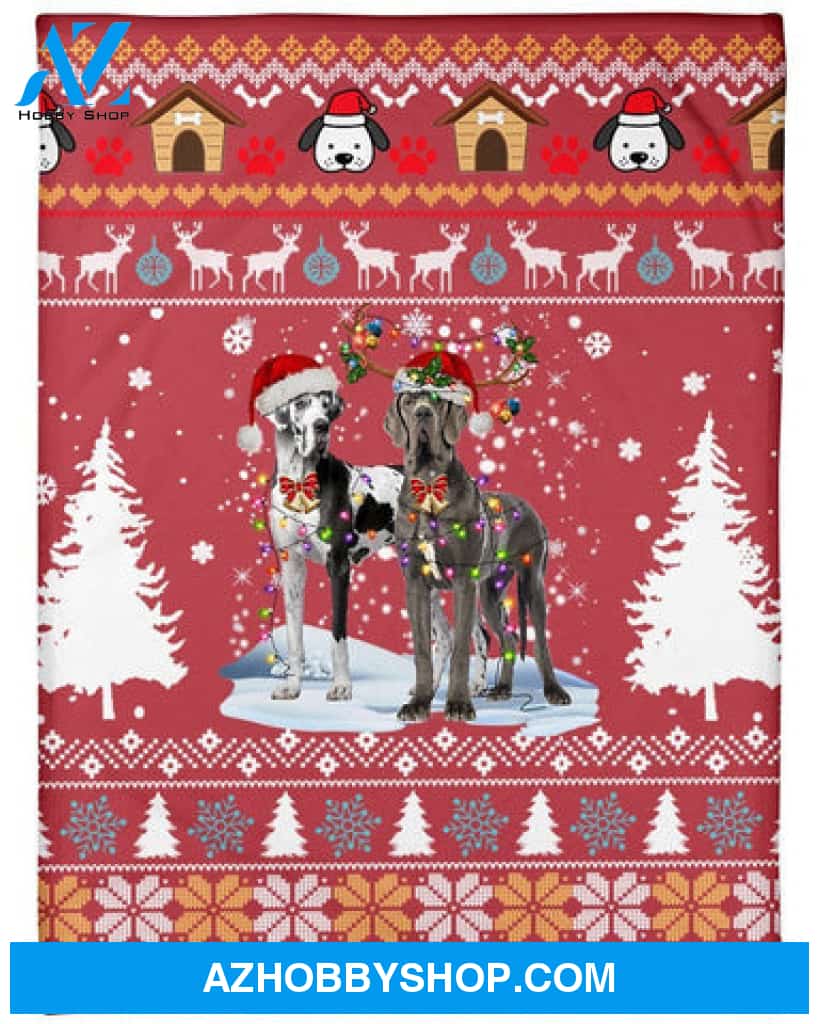 Great Dane Dog Snow Christmas Red Blanket Gift For Dog Lovers 