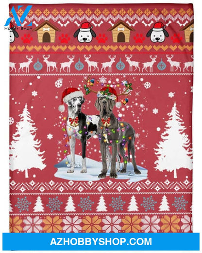 Great Dane Dog Snow Christmas Red Blanket Gift For Dog Lovers 
