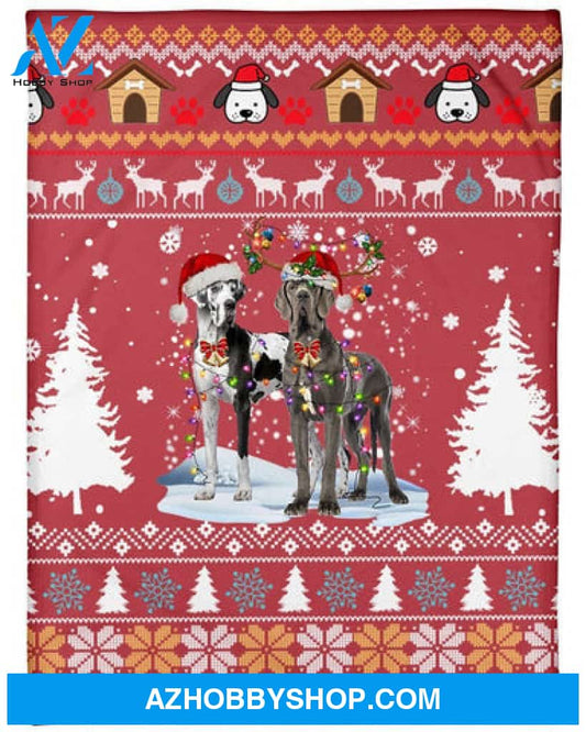 Great Dane Dog Snow Christmas Red Blanket Gift For Dog Lovers 