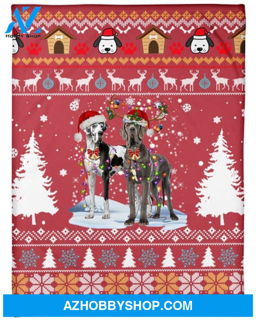 Great Dane Dog Snow Christmas Red Blanket Gift For Dog Lovers 