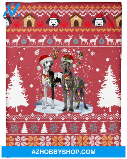 Great Dane Dog Snow Christmas Red Blanket Gift For Dog Lovers 