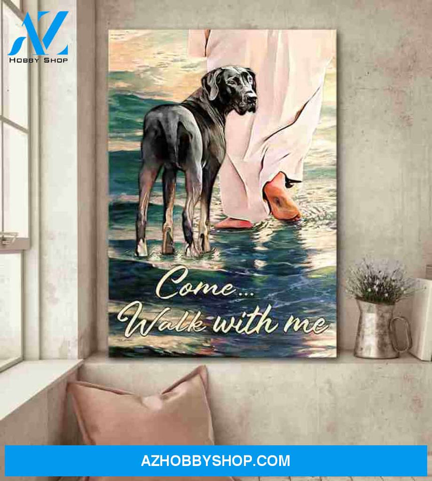Great Dane walks with God Dog Portrait Canvas Prints, Wall Art