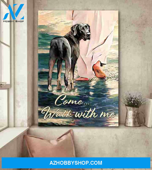 Great Dane walks with God Dog Portrait Canvas Prints, Wall Art