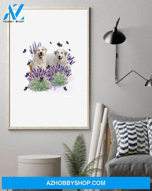 Great Pyrenees with lavender flower poster