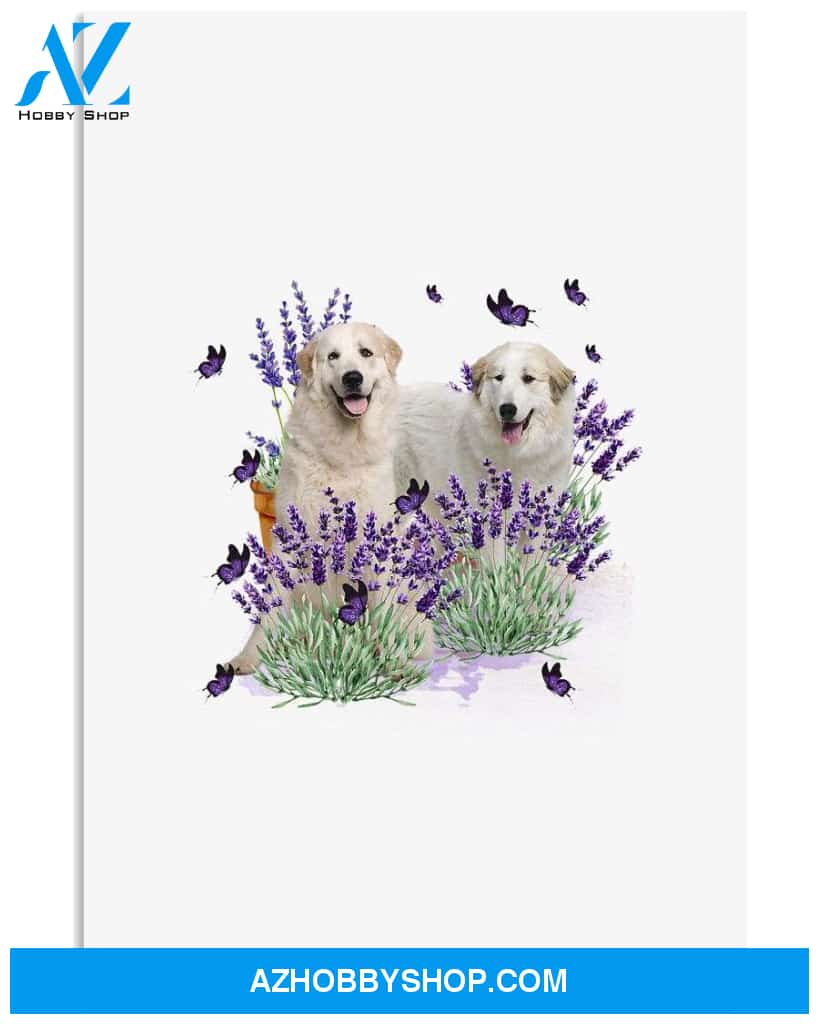 Great Pyrenees with lavender flower poster