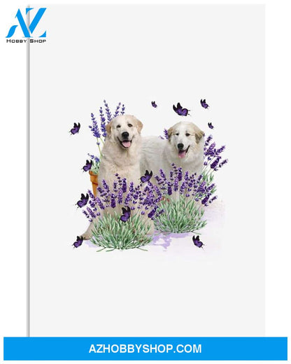 Great Pyrenees with lavender flower poster