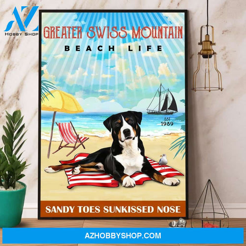 Greater Swiss Mountain Beach Life Canvas And Poster, Wall Decor Visual Art