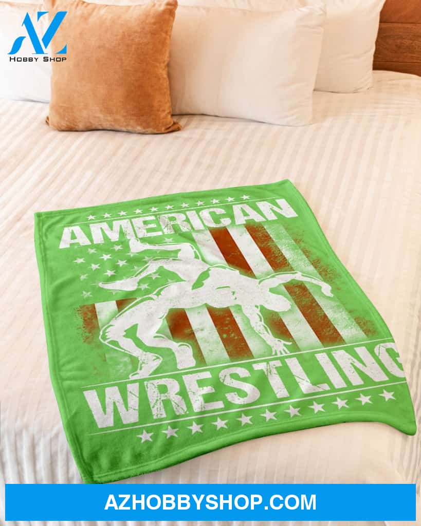 Green Blanket American Wrestling Flag Fleece Blanket Home Decor Bedding Couch Sofa Soft And Comfy Cozy Gift For Wrestling Lovers, Gift For Friend Family
