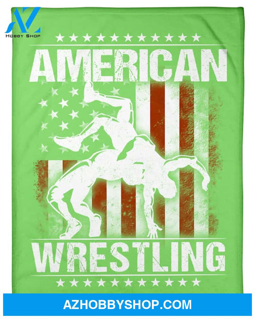 Green Blanket American Wrestling Flag Fleece Blanket Home Decor Bedding Couch Sofa Soft And Comfy Cozy Gift For Wrestling Lovers, Gift For Friend Family