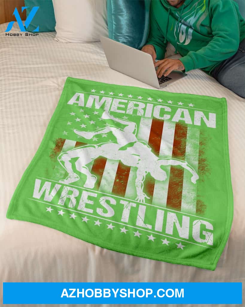Green Blanket American Wrestling Flag Fleece Blanket Home Decor Bedding Couch Sofa Soft And Comfy Cozy Gift For Wrestling Lovers, Gift For Friend Family
