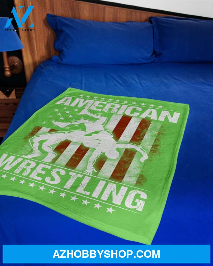 Green Blanket American Wrestling Flag Fleece Blanket Home Decor Bedding Couch Sofa Soft And Comfy Cozy Gift For Wrestling Lovers, Gift For Friend Family