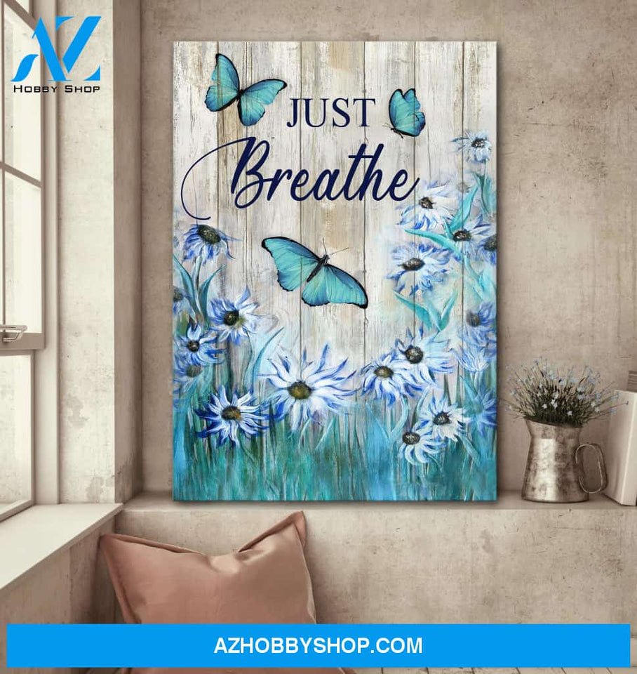 Green butterfly with flower - Just breathe - Jesus Portrait Canvas Prints - Wall Art