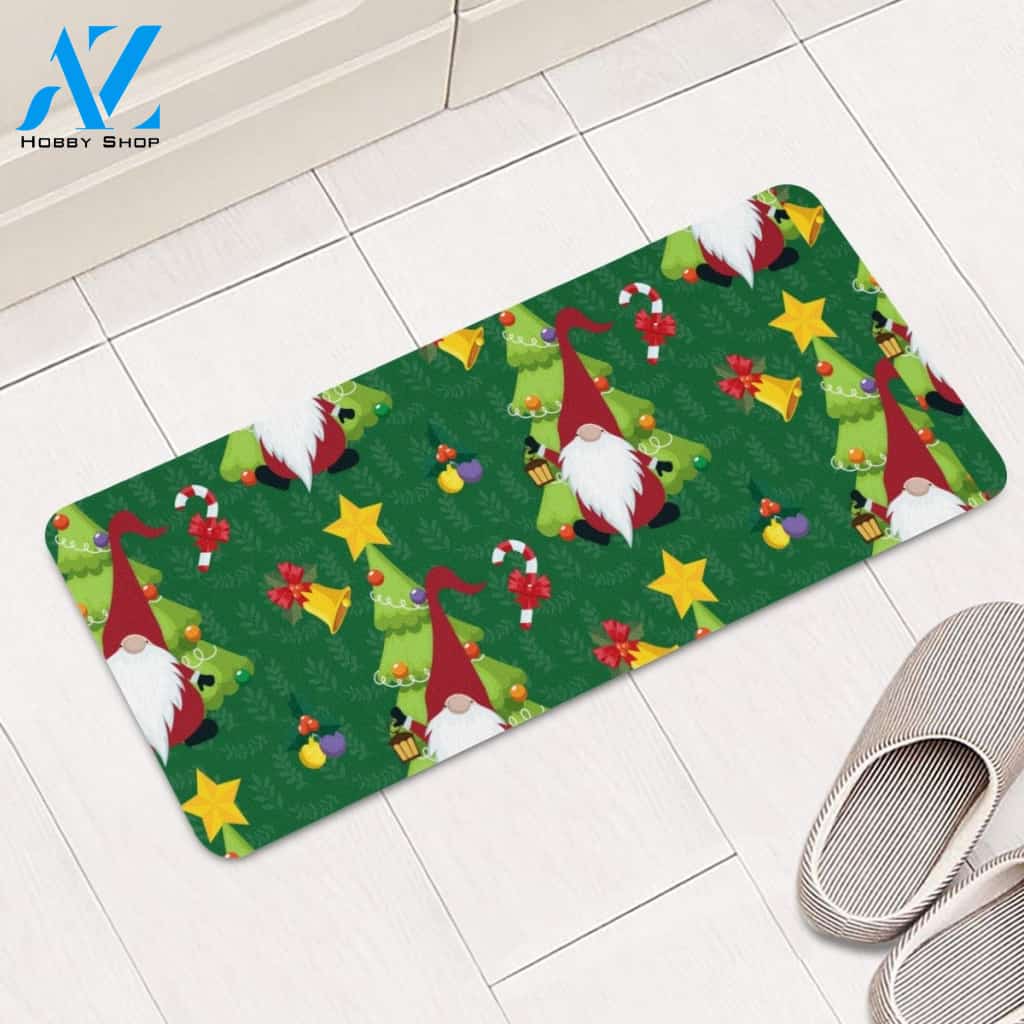 Green Christmas Gnome Rectangular Doormat