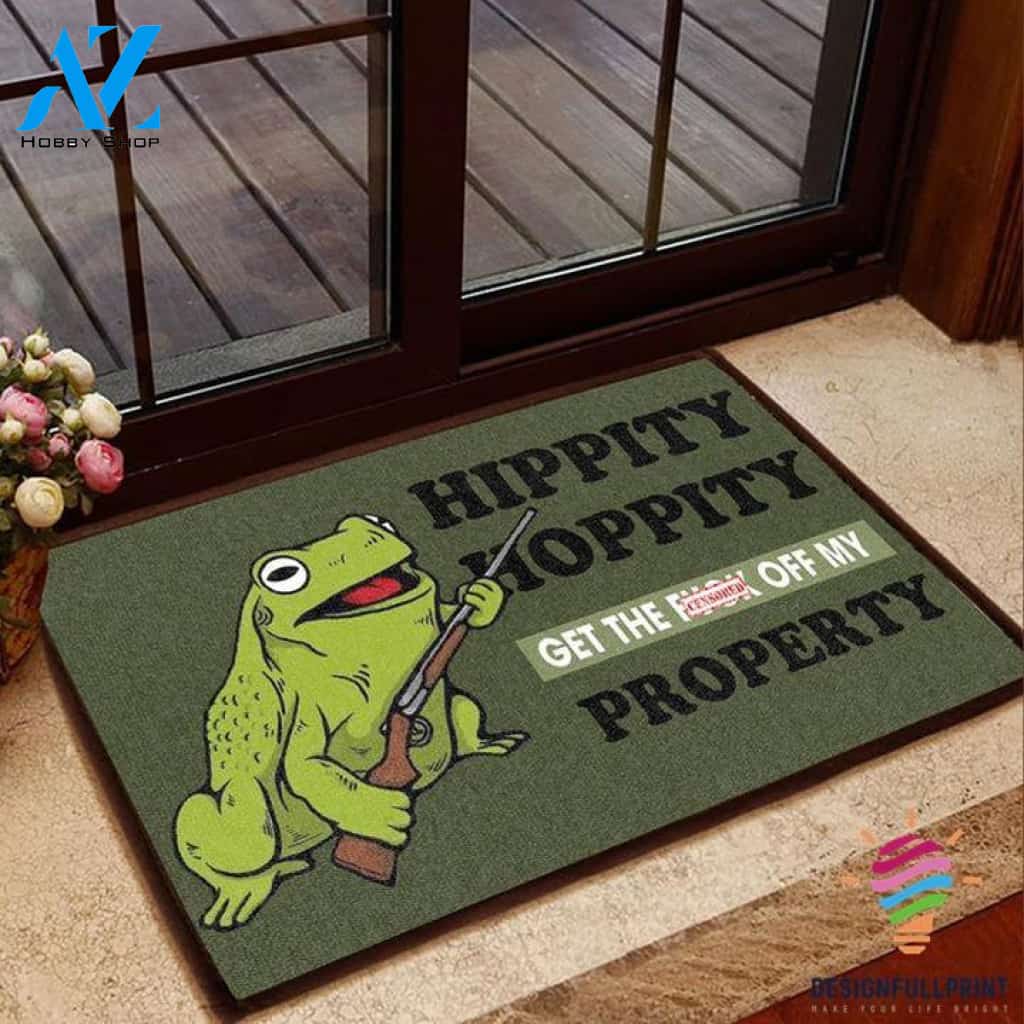 Green Frog Hippity Hopity Get Off My Property Doormat NHD