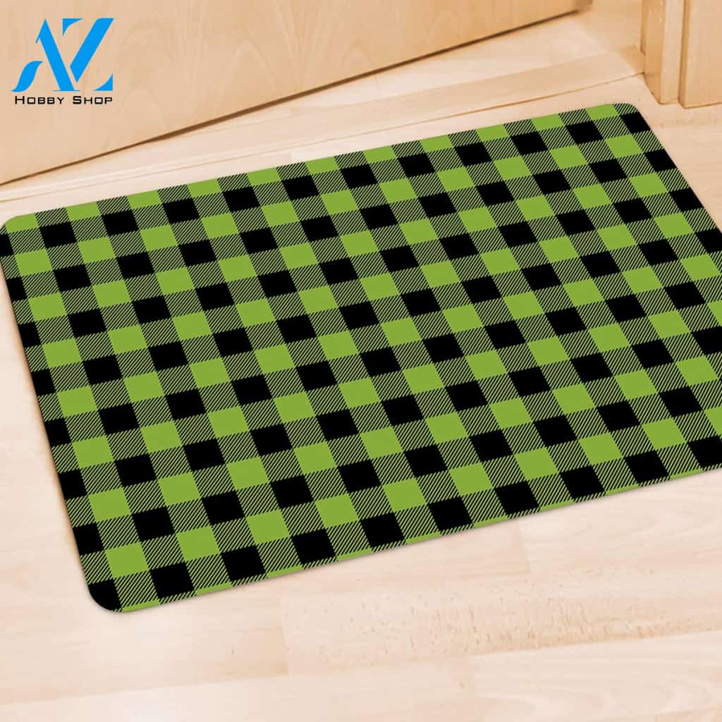 Green Plaid Door Mat