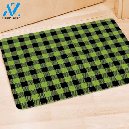 Green Plaid Door Mat