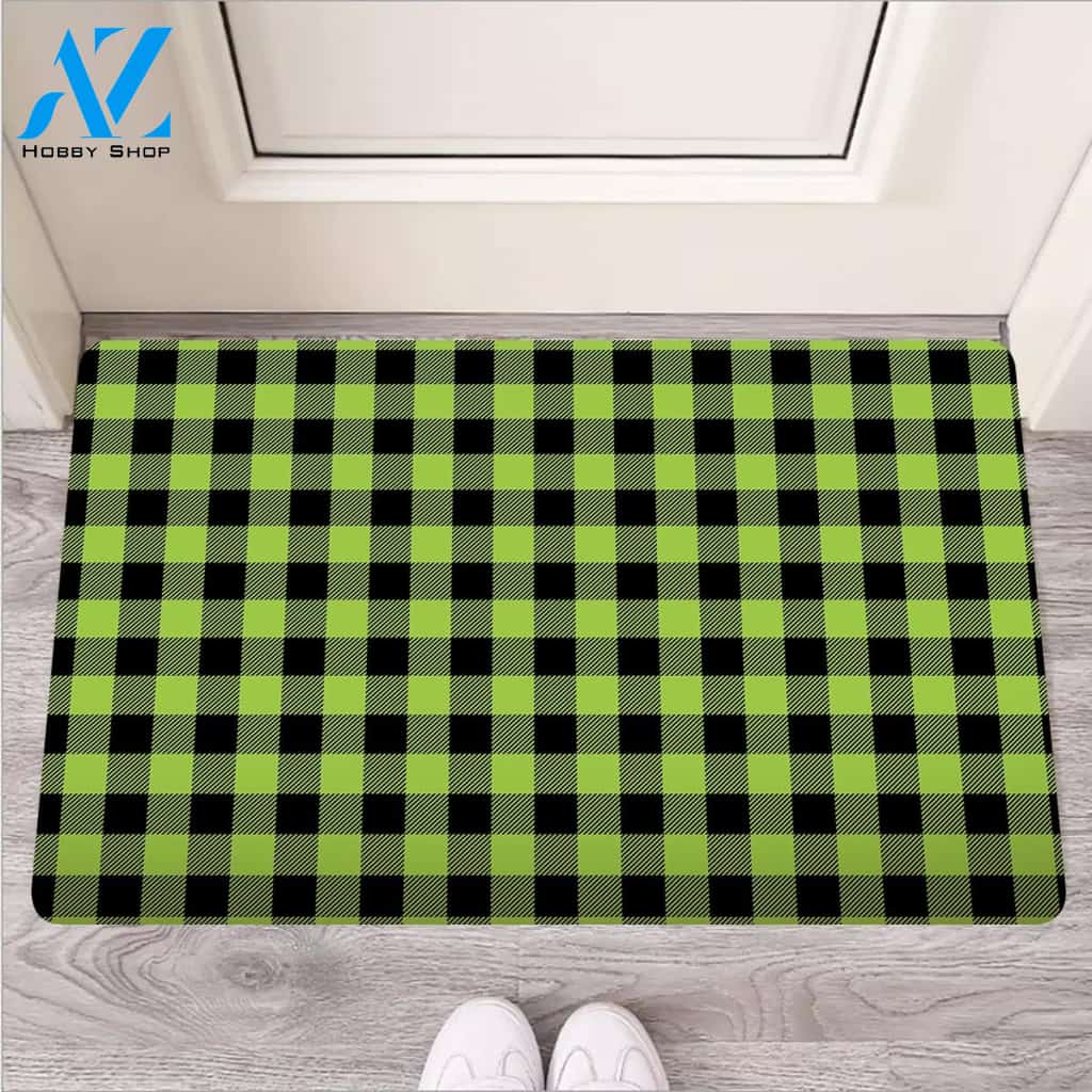 Green Plaid Door Mat