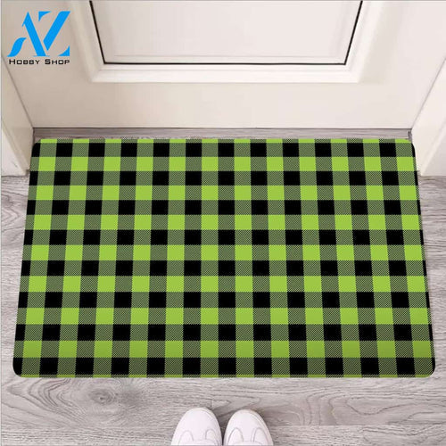 Green Plaid Door Mat