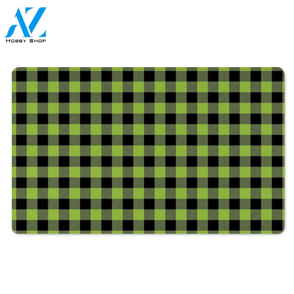 Green Plaid Door Mat