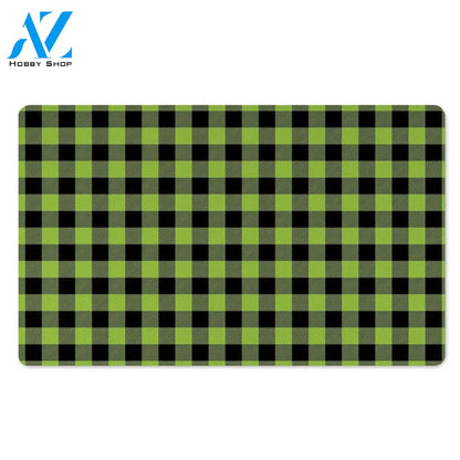 Green Plaid Door Mat