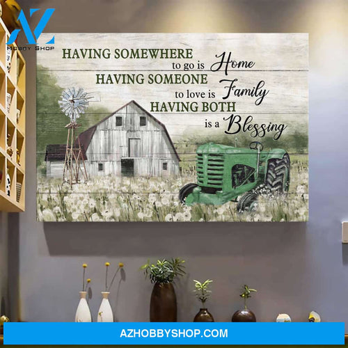 Green tractor - Having somewhere to go is home - Jesus Landscape Canvas Prints, Wall Art