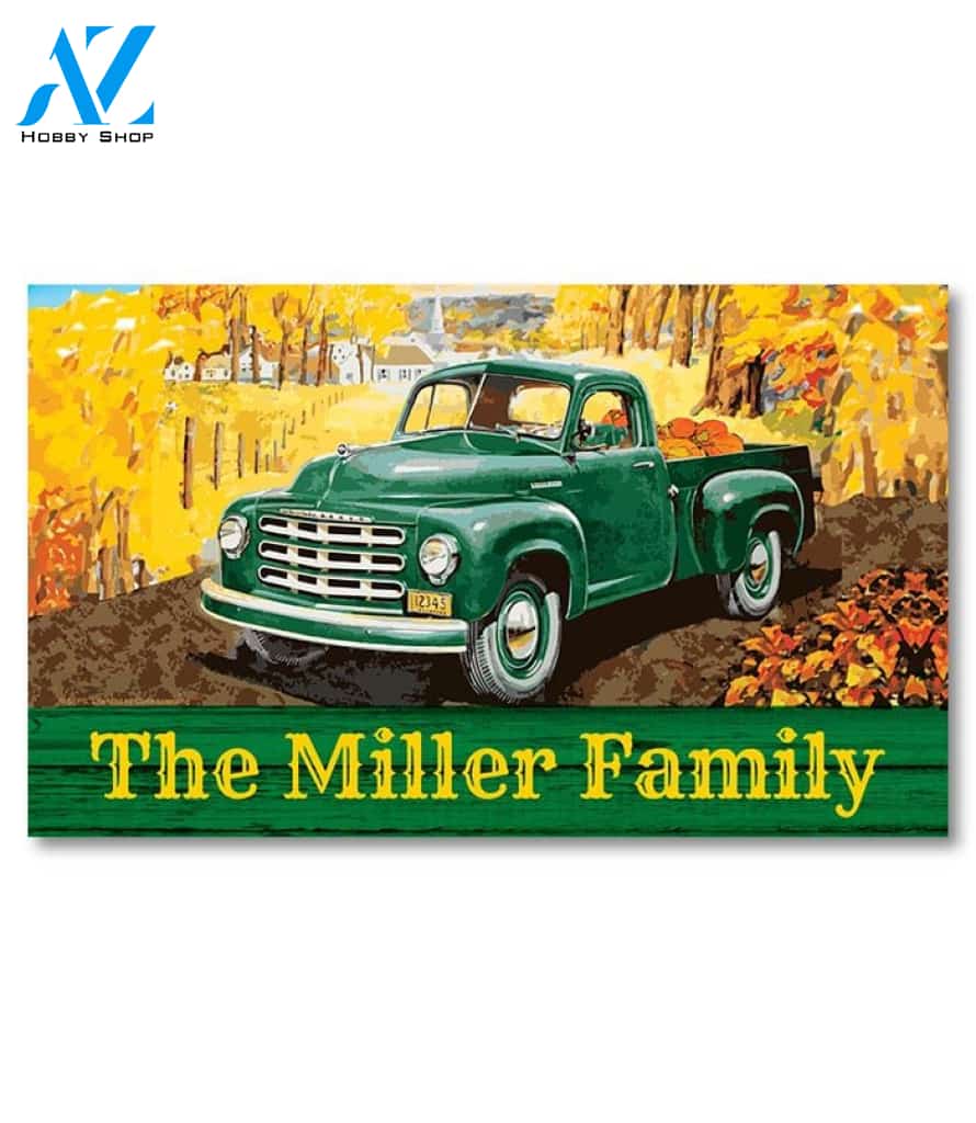 Green Truck Welcome Personalized Doormat - 18" x 30"