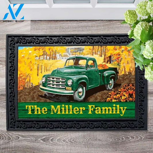 Green Truck Welcome Personalized Doormat - 18" x 30"