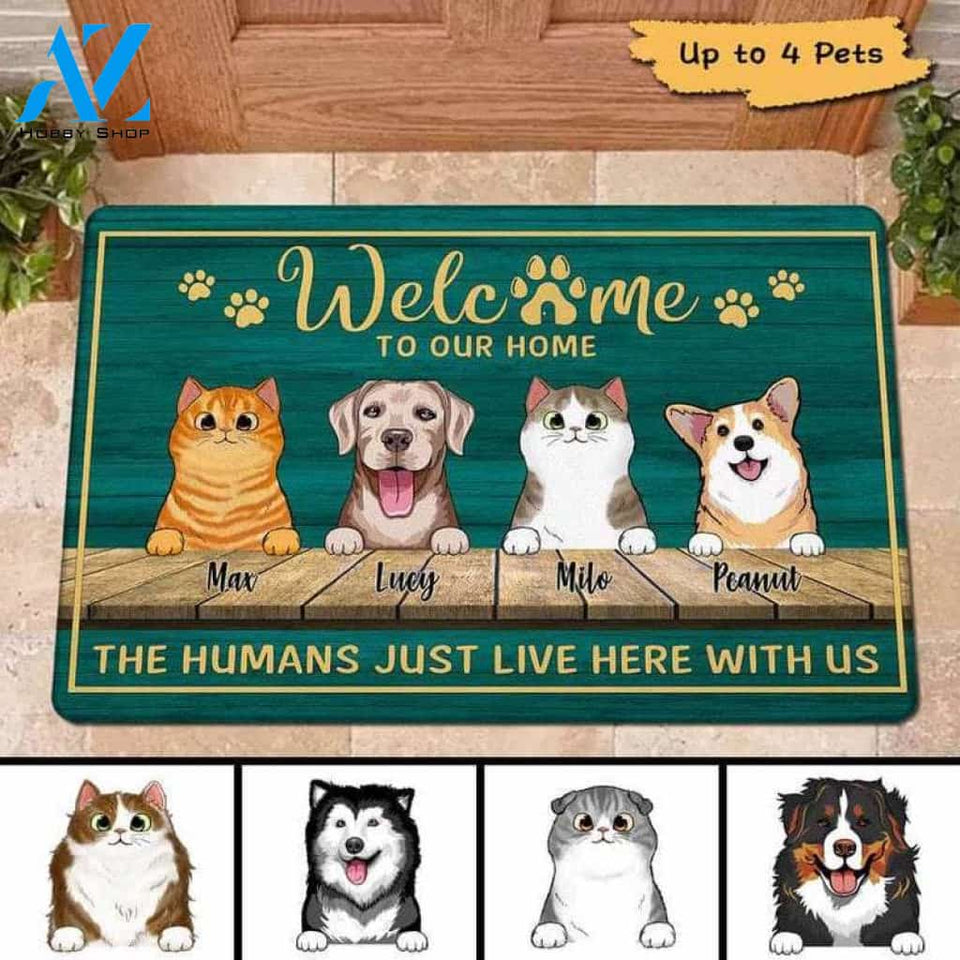 Green Wood Texture Dogs Cats Welcome Personalized Doormat, Customized Doormat, Welcome Door Mat, Makes A Perfect Gift