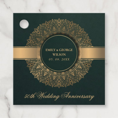 Green Faux Gold Mandala Any Year 50Th Anniversary Favor Tags