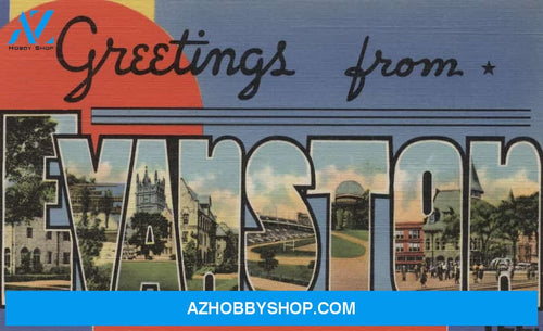 Greetings From Evanston Illinois Vintage Halftone