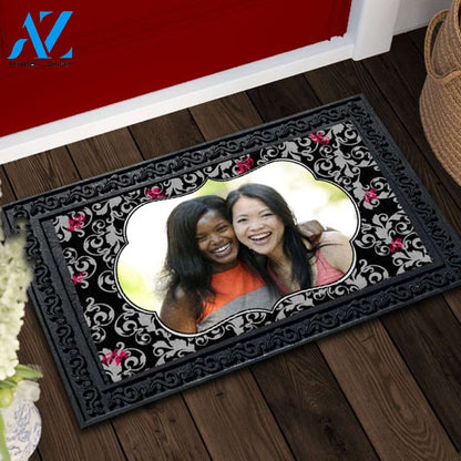 Grey Damask on Black Photo Doormat - 18" x 30"