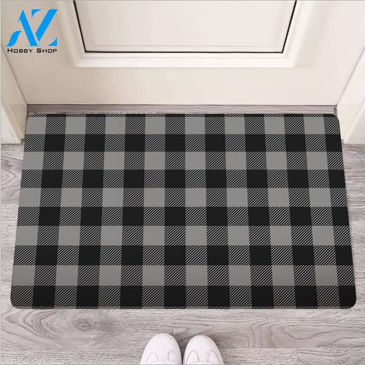 Grey Plaid Door Mat
