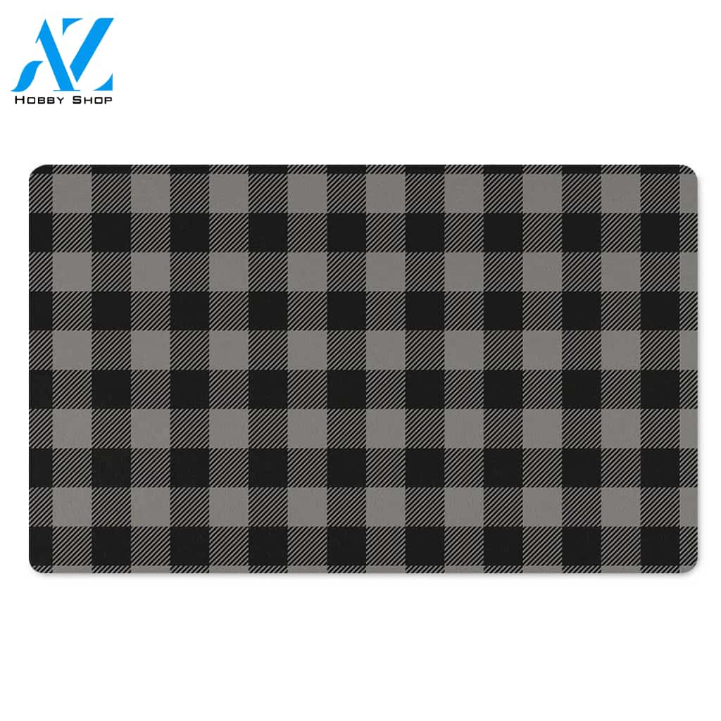 Grey Plaid Door Mat