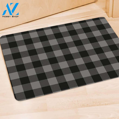 Grey Plaid Door Mat