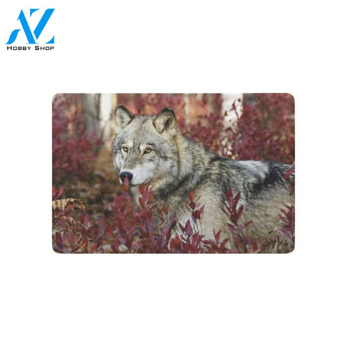 Grey Wolf In Beautiful Red Foliage Doormat Welcome Mat House Warming Gift Home Decor Gift for Dog Lovers Funny Doormat Gift Idea
