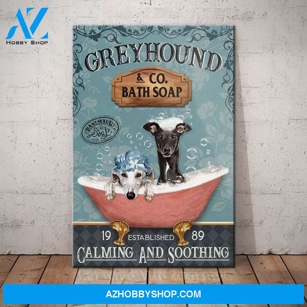 Greyhound Dog Bath Soap Company Canvas Wall Art, Wall Decor Visual Art