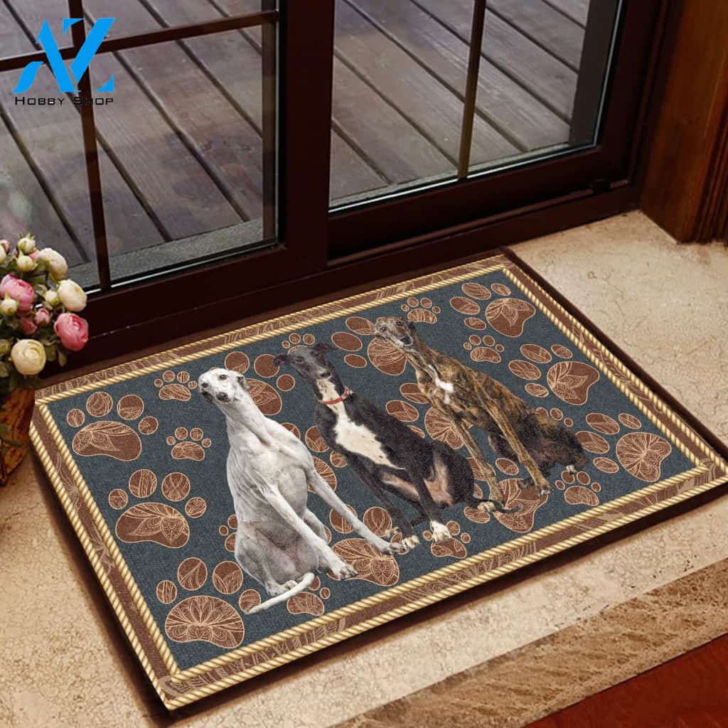 Greyhound Floral Paw Three Colors - Dog Doormat | Welcome Mat | House Warming Gift