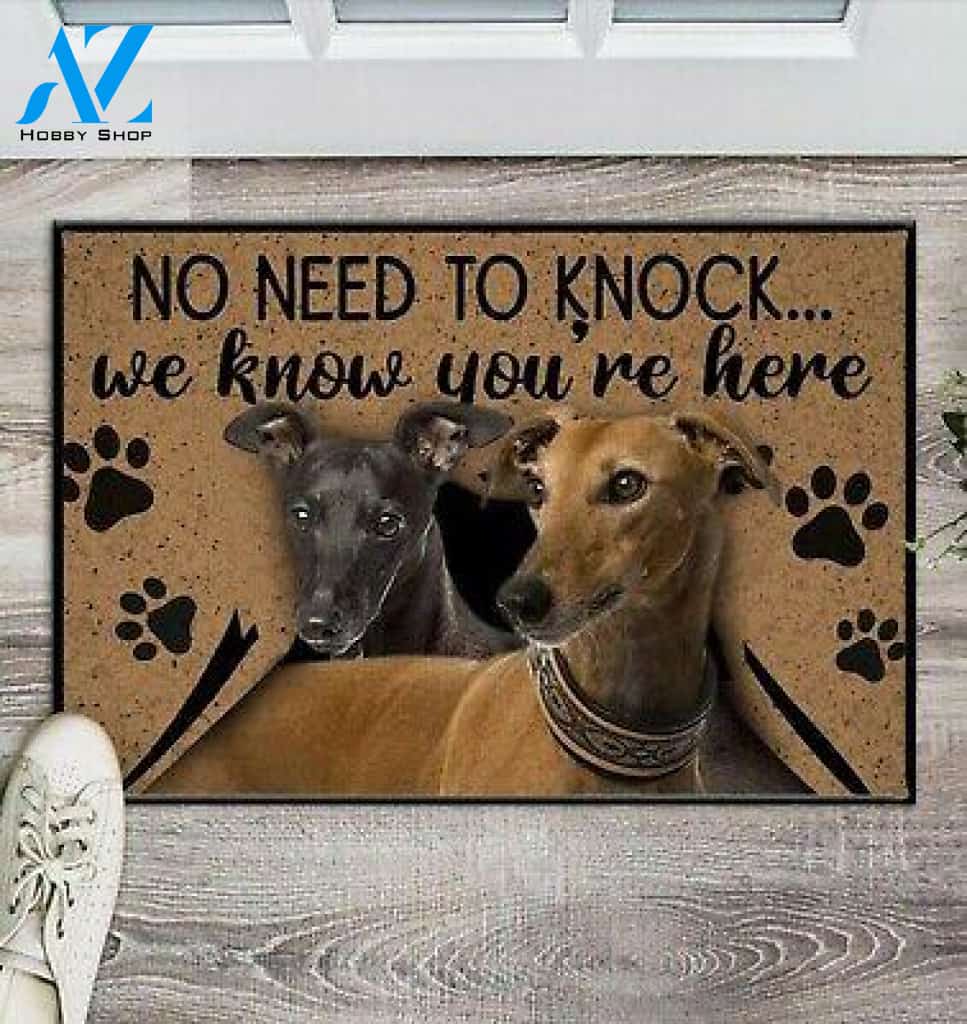 Greyhound No Knock No Need To Knock Easy Clean Welcome DoorMat | Felt And Rubber | DO3424