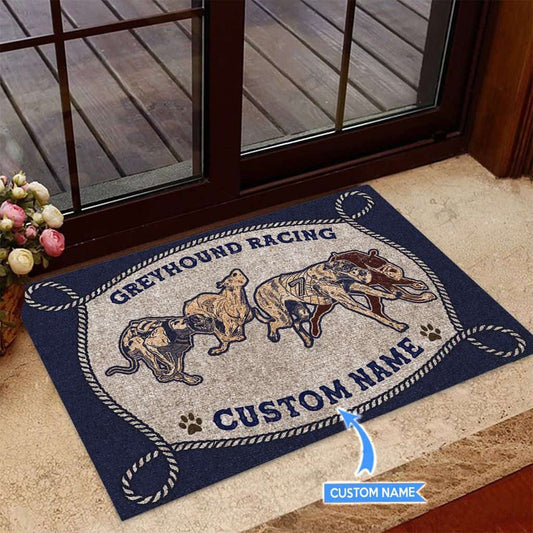Greyhound Racing Personalized Custom Name Doormat Welcome Mat
