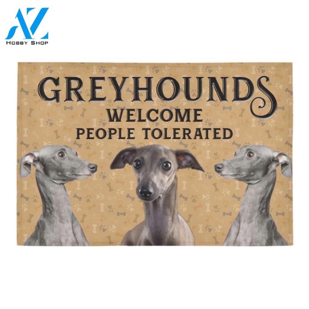 Greyhound Welcome People Tolerated Printed Doormat Home Decor