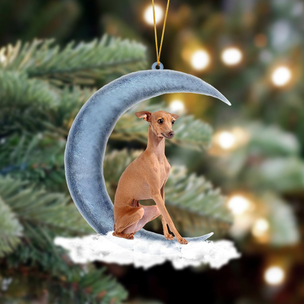 Godmerch- Ornament- Greyhound Sits On The Moon Hanging Ornament Dog Ornament, Car Ornament, Christmas Ornament