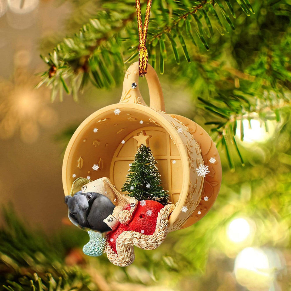 Godmerch- Ornament- Grey Hound Sleeping In A Cup Christmas Ornament Dog Ornament, Car Ornament, Christmas Ornament