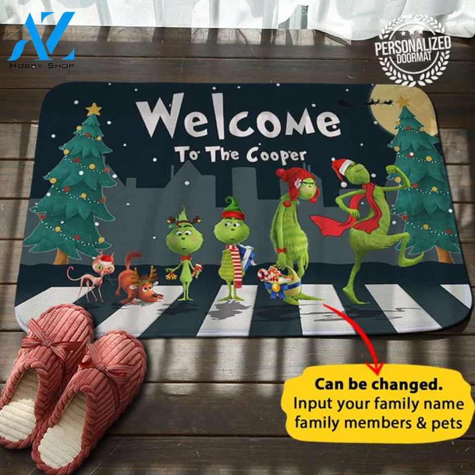 Grinch Family Christmas Personalized Doormat