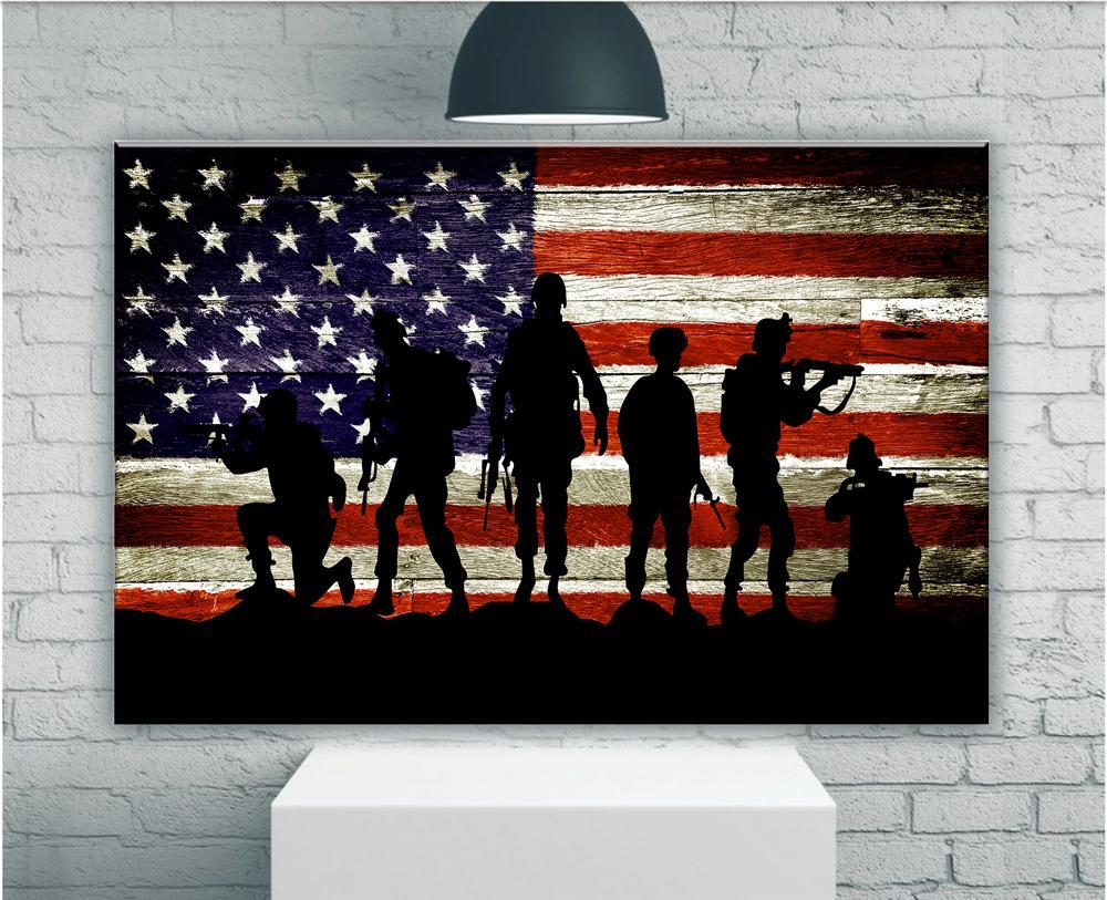 American Flag Canvas Wall Military Soldiers Army Canvas Wall Art