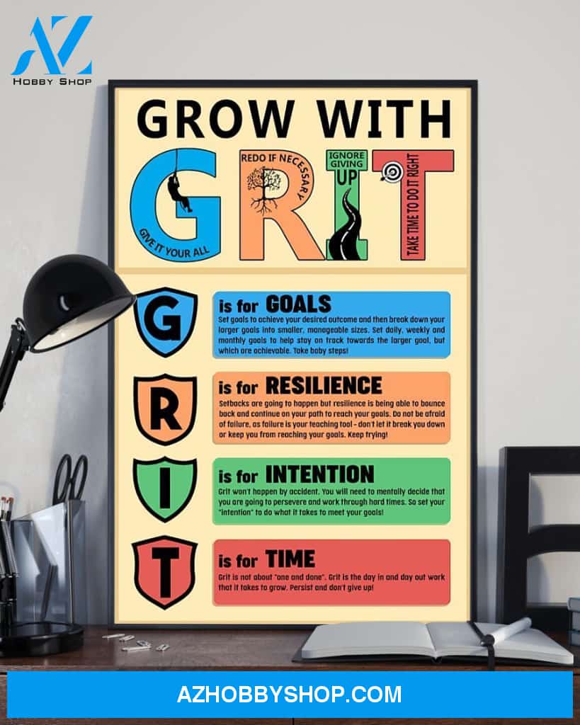 Teacher Classroom Canvas Grow With GRIT, Student Wall Art Back to School Gift for Teacher